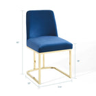 Modway Amplify Sled Base Performance Velvet Dining Side Chair - Gold/Navy-Performance Velvet Polyester Upholstery