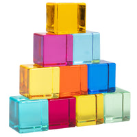TickiT Gem Cubes - Set of 10-Colorful cubes: This set features 10 translucent gem cubes in different colors. Explore creative construction, counting and color-mixing activities with these colorful manipulatives