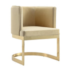 Manhattan Comfort Aura 24.4" Modern Velvet Upholstered Dining Chair - Sand and Polished Brass - Set of 2-Floating Frame Design with Curved Backrest