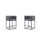 Manhattan Comfort Embassy 20.5" Mid-Century Modern Faux Leather Upholstered Counter Stool - Grey and Black - 2 Pack-Mid-Century Modern Counter Stool with Backseat Perfect for Bar and Kitchen Use. Set of 2