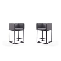 Manhattan Comfort Embassy 20.5" Mid-Century Modern Faux Leather Upholstered Counter Stool - Grey and Black - 2 Pack-Mid-Century Modern Counter Stool with Backseat Perfect for Bar and Kitchen Use. Set of 2