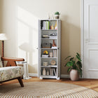 HOMCOM 67" H Farmhouse Pantry Cabinet - Distressed White-Crafted from quality particleboard and MDF with a veneer surface 