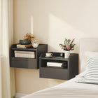 HOMCOM Floating Nightstands with Charging Station - Black - Set of 2-Comes as a matching set of two for a balanced bedroom look