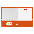 JAM Paper Laminated Glossy 3 Hole Punch Two-Pocket School Folders - Orange - 6 Pack-Size: 9.25 x 11.5 inches l Easily fits 8.5" x 11" documents