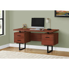 Monarch Specialties 7626 60" Computer Desk - Cherry/Black Metal-Features 2 storage drawers on top and a bottom file drawer with metal bars for hanging standard or legal sized files, and an easy to clean top for study, writing, or working on your laptop.