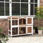 PawHut 49" L Outdoor 2-Tier Rabbit Hutch with Openable Roof and Slide-Out Tray - Brown-Steel wire fencing for ventilation 