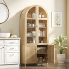 HOMCOM 71" H Tall Arched Kitchen Pantry Cabinet - Oak-Made of MDF with soft-close hinges, ensuring quiet use and durability 