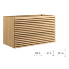 Modway Render 36" Wall-Mount Bathroom Vanity Cabinet - Oak-Drywall Friendly Mounting Cleat