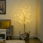 HOMCOM 5' Artificial Birch Tree with 96 Warm White LED Lights - White-LED lights consume low energy 