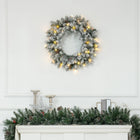 HOMCOM 24" Pre-Lit Christmas Wreath with Pine Cones and Berries - Green-Sprayed with artificial snow for a wintry ambiance 