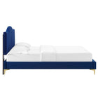 Modway Juniper Channel Tufted Performance Velvet Full Platform Bed with Gold Metal Legs - Navy-Reinforced Center Beam and Support Legs