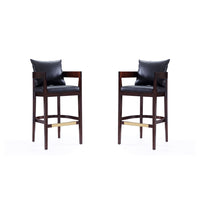 Manhattan Comfort Ritz 22" Mid-Century Modern Faux Leather Upholstered Bar Stool - Black and Dark Walnut - 2 Pack-Mid-Century Modern Barstool with Backseat Perfect for Bar and Kitchen Use. Set of 2