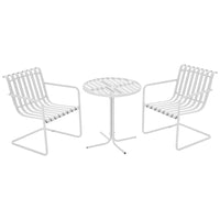 Outsunny 3-Piece Outdoor Bistro Round Patio Table and Chairs Set - White-Minimalism style with C-shaped stand and slat seat 
