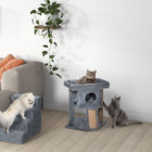 PawHut Small Cat Tree Tower with Perch and Scratching Post - Grey-Material: Particle board, plush and jute 