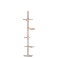PawHut 102" 5-Tier Floor-To-Ceiling Cat Tree with Scratching Post - Beige-Five different tiers for your cat to sit, play, relax and sleep 