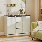 HOMCOM 39.4" L Sideboard Buffet Cabinet with Soft Close Doors - White Wood Grain-Soft-close hinges ensure doors shut silently, preventing slamming noises and pinching fingers