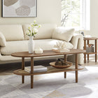 Modway Torus Oval Coffee Table - Walnut-Lower Rattan Shelf