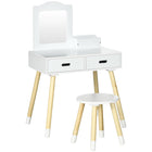 Qaba Kids Vanity Set with Mirror & Stool - White-Scandinavian design for great integration into your child's room

