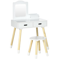 Qaba Kids Vanity Set with Mirror & Stool - White-Scandinavian design for great integration into your child's room
