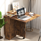 HOMCOM Drop Leaf Folding Dining Table with 2-Tier Shelves & Rolling Casters for 2-4 - Rustic Brown-Robust particle board structure, with lightly protective melamine coating