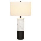 Hudson&Canal Liana 24" Tall Table Lamp with Fabric Shade - Marble/Black/White-Paired with a white drum fabric shade