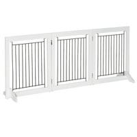 PawHut Folding Freestanding Pet Gate with 2 Support Feet - White-Made of MDF and steel for sturdiness 