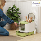PawHut Cat Litter Box with Cleaning Drawer - 15.9" W x 20.7" D - Green-Two deodorizing bags to control odours 