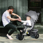 Qaba 6-in-1 Toddler Tricycle with Parent-Push Handle - Grey-Detachable push handle allows parents to control direction easily 
