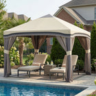 Outsunny 10 ft W x 10 ft L Pop Up Canopy Foldable Party Tent with Nettings - Beige-Three-level adjustable legs to change the height easily