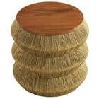 Modway Maris Seagrass and Wood End Table - Walnut Natural-Adjustable Levelers for Stability
