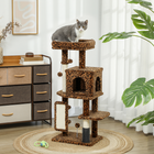 PawHut 41" Cat Tree with Scratching Posts - Cat Bed & Condo - Leopard Print-Soft plush covering offers cozy comfort for cats
