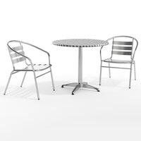 Flash Furniture 31.5'' Round Aluminum Indoor/Outdoor Table with 2 Slat-Back Chairs (TLH32RD017BCHR2)-Aluminum, aluminum, plastic, stainless steel