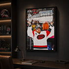 Frameworth Frederik Andersen 20" H x 29" W Framed Canvas Carolina Hurricanes 2026 Stanley Cup Champions Framed - Officially Licensed NHL/NHLPA-Finished size 22.5" x 31.5": Vertical framed display sized for living rooms, offices, fan caves, and sports rooms