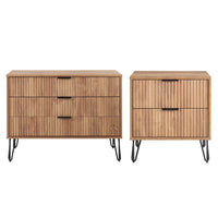 Manhattan Comfort DUMBO Modern 2-Drawer Nightstand and 3-Drawer Dresser Set - Golden Brown-Modern-Contemporary with a taste of Glam Bedroom Dresser Set. Includes 1 Standard Dresser and 1 Nightstand 2.0.