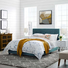 Modway Amira Performance Velvet Queen Bed - Sea Blue-Box Spring Required (Not Included)