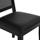 Modway Arlo Vegan Leather Upholstered Faux Rattan and Wood Dining Side Chairs - Black - 2 Pack-10