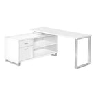 Monarch Specialties 7716 72" Computer Desk - White/Silver Executive Corner-L-Shaped computer desk with storage featuring thick-panel construction in a white finish