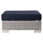 Modway Conway Outdoor Patio Wicker Rattan Ottoman - Light Grey/Navy-Non-Marking Foot Glides