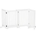 PawHut Free Standing Wooden 4 Panel Pet Gate with Door - White-Made of MDF, robust gate 