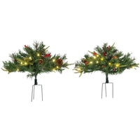 HOMCOM 1.5' Pre-Lit Artificial Christmas Tree 2-Piece Set - Green-1.5ft tall, Morinda umbellata shape, lush with tips decorated by berries, pine cones that provide a healthy, natural look 