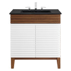 Modway Render 30" Bathroom Vanity - White/Walnut/Black-Particleboard and Laminate Construction