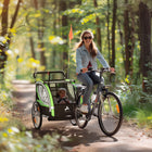 Aosom 2 Seat Bike Trailer for Kids 2-in-1 Double Baby Jogging Stroller - Green-Features adjustable five-point safety harness for child safety 