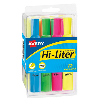 Avery Hi-Liter Chisel Tip Tank-Style Highlighters - Assorted Colours - 12 Pack