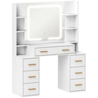 HOMCOM Makeup Vanity Desk with Mirror and Lights - 43.3" L x 15.7" W x 55.1" H - White-Three light colours cater to various makeup occasions and times of day 
