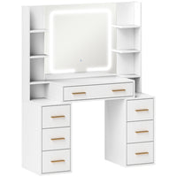 HOMCOM Makeup Vanity Desk with Mirror and Lights - 43.3" L x 15.7" W x 55.1" H - White-Three light colours cater to various makeup occasions and times of day 