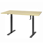 Ezywork Manual 55" Long Height Adjustable Standing Desk - 55" x 24" - Black Frame / Bright Wood Table Top-Hand Crank Height Adjustable Desk Frame