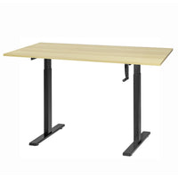 Ezywork Manual 55" Long Height Adjustable Standing Desk - 55" x 24" - Black Frame / Bright Wood Table Top-Hand Crank Height Adjustable Desk Frame