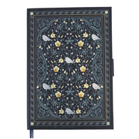 Hilroy Petite Garden Journal - 8" x 6" - Lined - 96 Sheets - Navy-Elegant botanical hard cover featuring florals, birds, and ornamental details