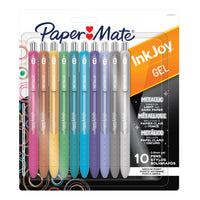Paper Mate InkJoy Gel Metallic Retractable Pen - Medium Point (0.8mm) - Assorted Colours - Set of 10-Gel pens with metallic gel ink that shines on light and dark paper