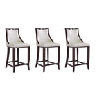Manhattan Comfort Emperor 19" Traditional Faux Leather Upholstered Bar Stool - Pearl White and Walnut - 3 Pack-Traditional Barstool with Backseat Perfect for Bar and Kitchen Use. Set of 3